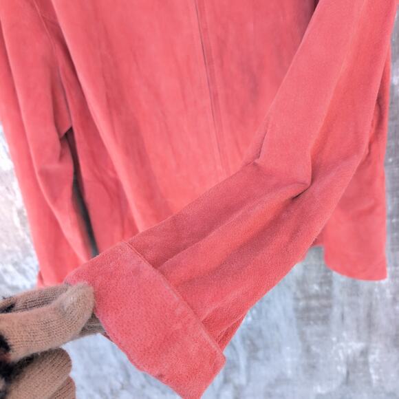 Chico's 100% Leather Moto Jacket Coral Peach Suede Tonal CleanGirl Women's XL - Picture 3 of 9